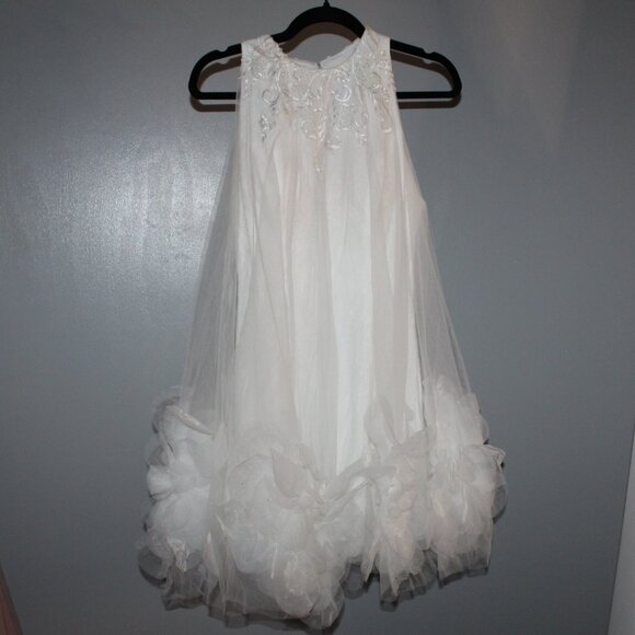 NEW‎ MAC DUGGAL MINI DELLA LACE AND FEATHERS EMBROIDERED DRESS WHITE $698 SZ 2 - Picture 1 of 7